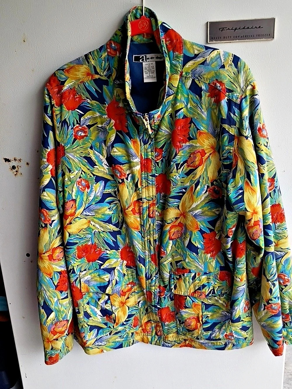 Acti-V-Ecology Floral Bomber Jacket in Blue Size Large